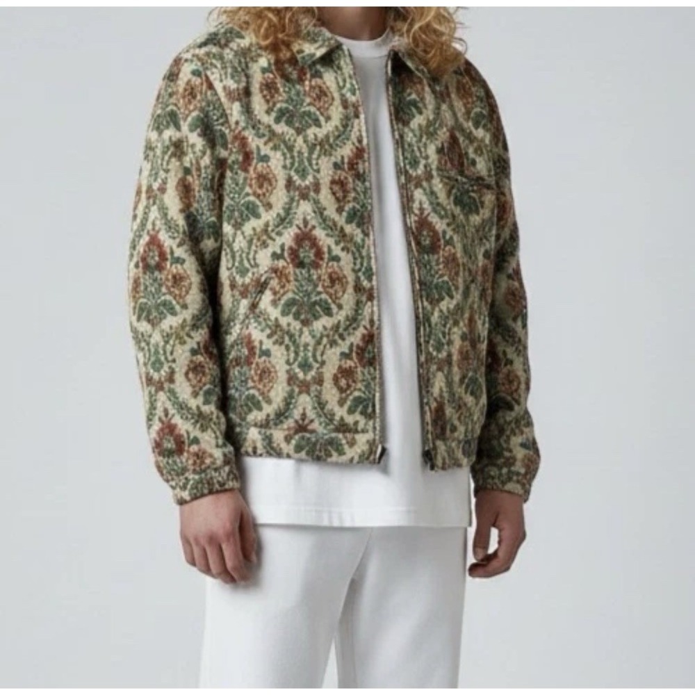 Pacsun Tapestry Jacket Men L Indie Sleaze Cottagecore 90s Artsy Boho Floral Zip